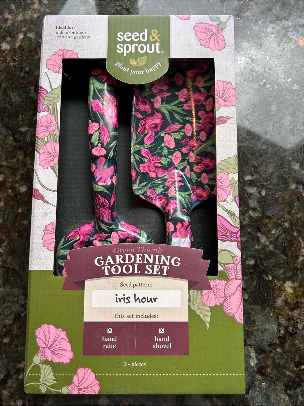 NIB Seed & Sprout Gardening Tool Set. Floral. Hand rake and shovel. Garden girl - Picture 2 of 6